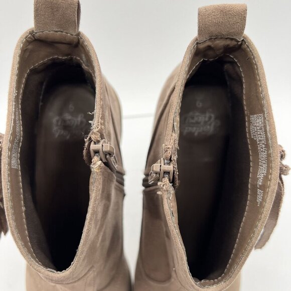 Faded Glory Women 9 Brown Fringe Faux Suede Zip Heel Ankle Boots Western Cowgirl - Picture 14 of 16